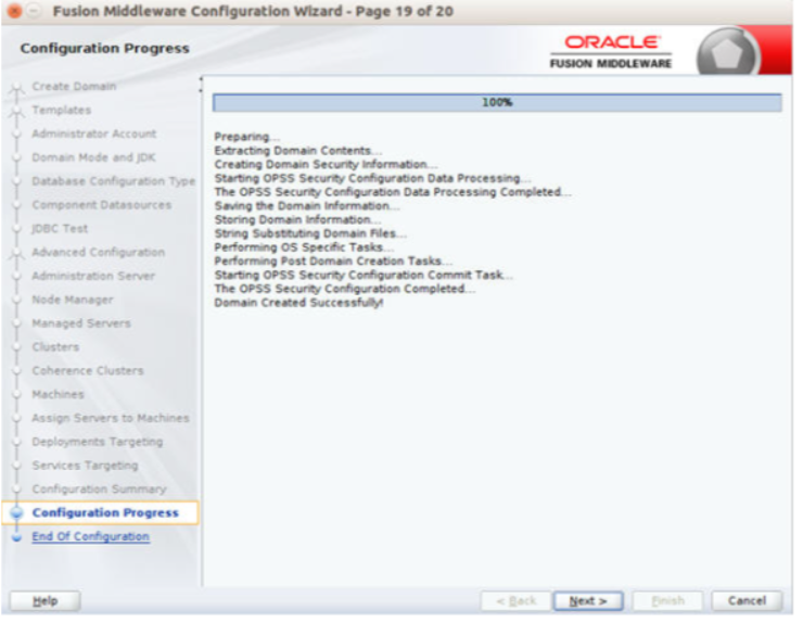 Configuration Progress window